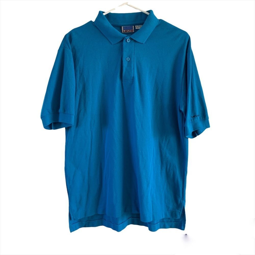 Vintage Levis Polo Shirt Size Large Blue Teal Short Sleeve Golf Mens Top